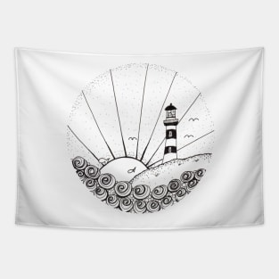 Whimsical Lighthouse Daylight Ink Illustration Tapestry