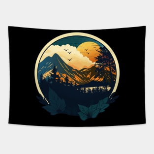 Forest Mountain Sunset Tapestry