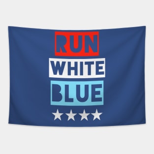 4th of July Running - Run White Blue Tapestry