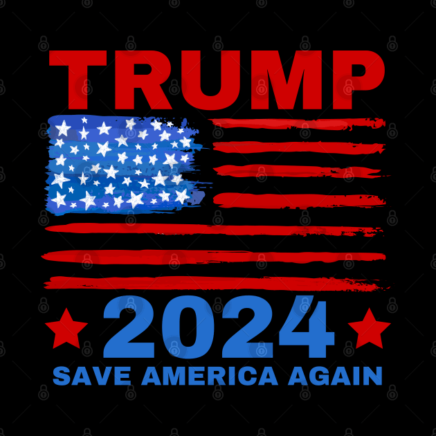 Save america again 2024 trump American Flag by StarMa