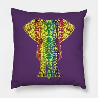 Rainbow Yellow Elephant on Purple Pillow