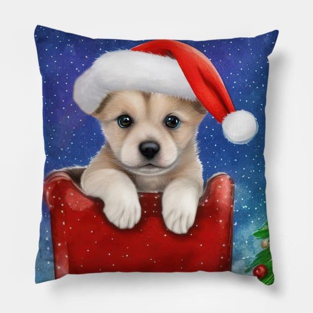 Cute Christmas Pomeranian Puppy Pillow by Mary'sDesigns