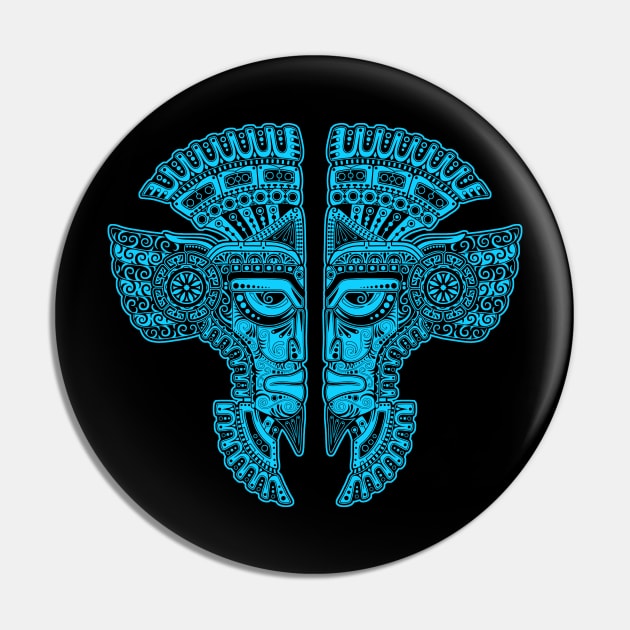 Blue and Black Mayan Twins Mask Illusion Pin by jeffbartels