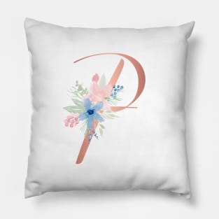 Letter P Rose Gold and Watercolor Blush Pink and Navy Pillow