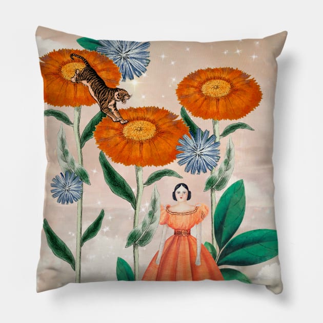 Floral Tiger Tympani Pillow by Ithaca Smith