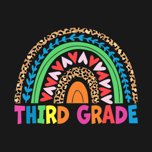 Happy Last Day Of Third Grade Rainbow Leopard Teacher Kids T-Shirt