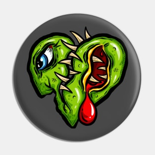 Zombie Heart Blood Teeth Green Valentines Pin