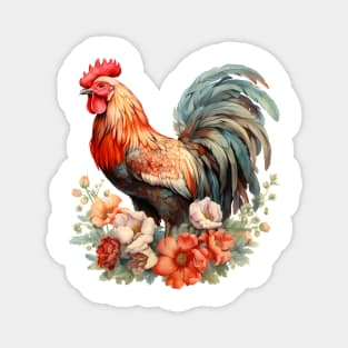 Rooster and Florals B Magnet