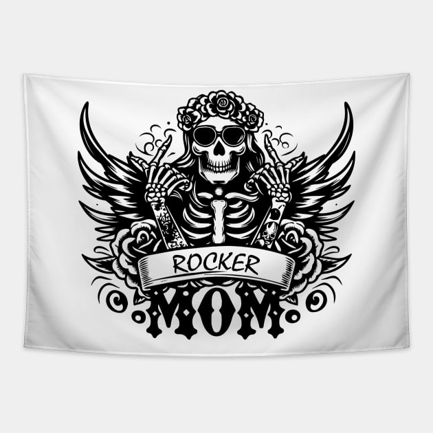 ROCK MOM, Skull WITH WINGS, ROCK MUSIC Tapestry by Andloart