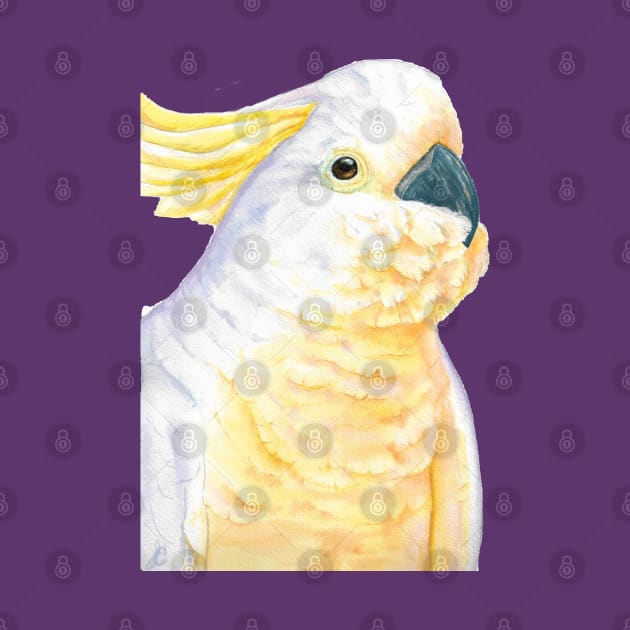 watercolor yellow-crested cockatoo face the sunrise - portrait painting parrot by Oranjade0122