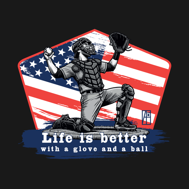 USA - American BASEBALL - Life is better with a glove and a ball - color by ArtProjectShop