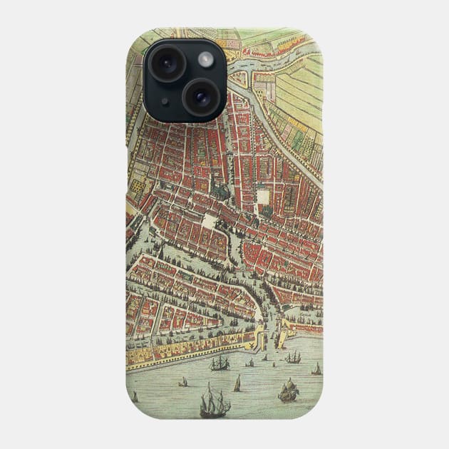 Antique Aerial View Map of Rotterdam, Netherlands, Holland by Joan Blaeu Phone Case by MasterpieceCafe