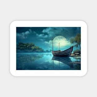 Tranquil Water Boat Serene Landscape Magnet