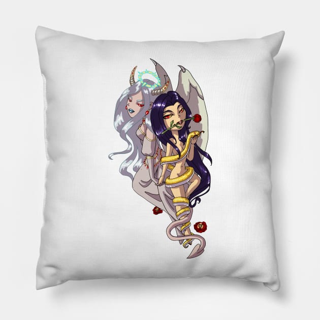 Demon and Succubus Lovers with Intertwined Hands MONSTER GIRLS Series I Pillow by angelasasser