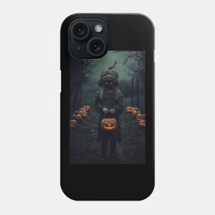 cursed girl with scary eyes and pumpkin, halloween design Phone Case