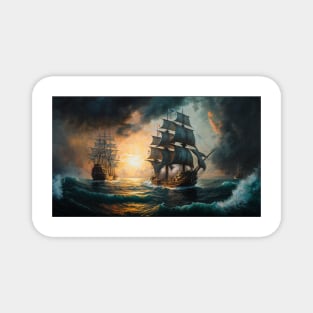 Naval Battle Between Pirate Sailing Ships, Caribbean Seascape #7 Magnet