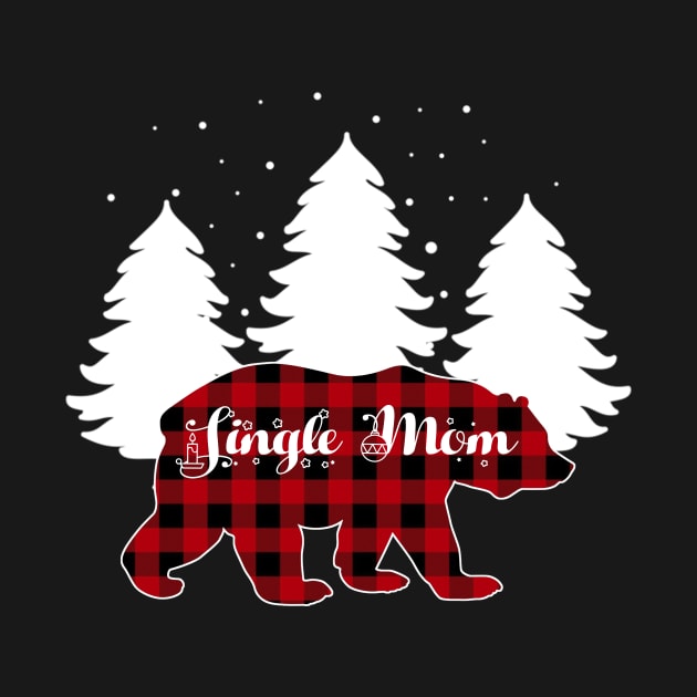 Single Mom Bear Buffalo Red Plaid Matching Family Christmas by Kagina