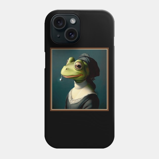 Frog eating a Pearl Earing Phone Case by Merlyn Morris