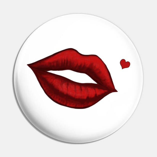 Red Kissing Lips With Heart Shaped Beauty Mark Art Pin by ckandrus