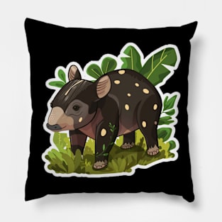 Cute Mountain Tapir Illustration - Adorable Animal Art Pillow