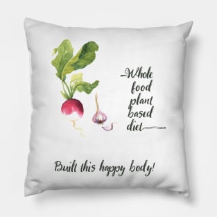 Whole Food Plant Based Vegan Diet in Watercolor and Handwriting Pillow