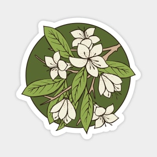 Green and White Sakura Branch Magnet