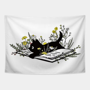 Cat Mom | Book Cat | Floral Book Tapestry