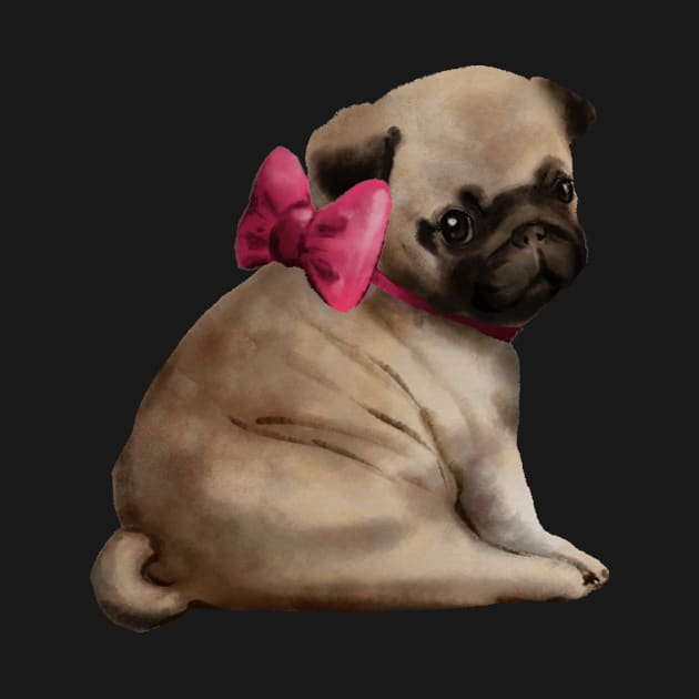 cute pug with bow by ArtInPi