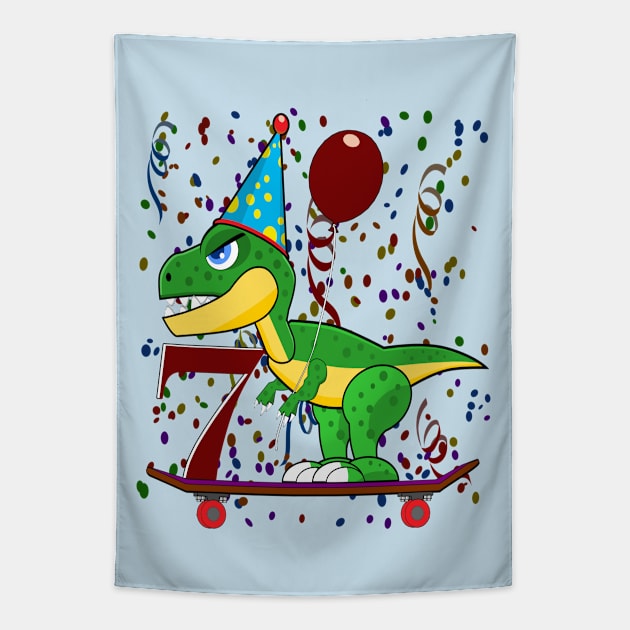 Kids Seven 7 Years Old Dinosaur Birthday Tapestry by Mindseye222