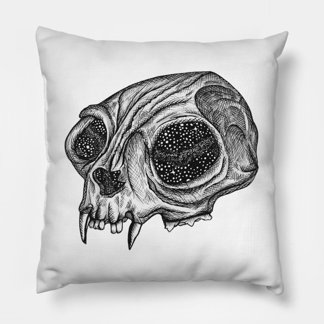 Cosmic Cat Skull by Skye Rain Art Pillow by Skye Rain Art