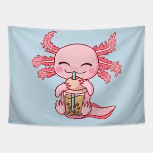 Kawaii Axolotl Drinking Boba Bubble Tea Anime Girls Tapestry