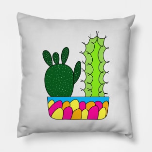 Cute Cactus Design #91: 2 Cacti Types In A Colorful Pot Pillow