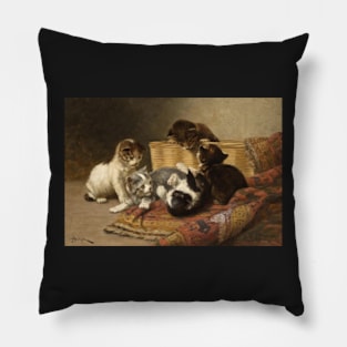 Playing Kittens By John Henry Dolph Digitally Enhanced Pillow