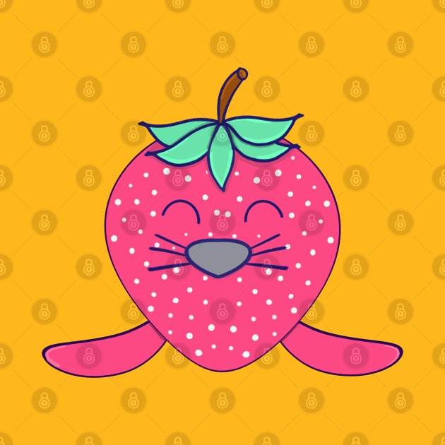 Kawaii Cute Strawberry Baby Seal by vystudio