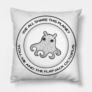 Flapjack Octopus - We All Share This Planet - light colors Pillow