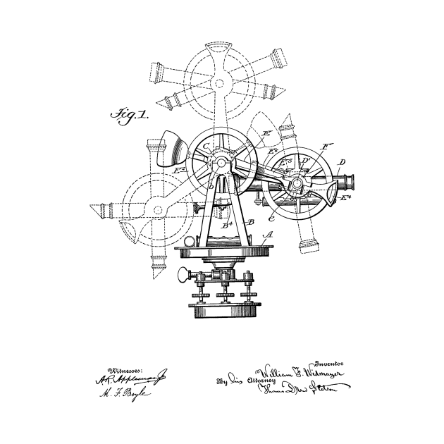 Surveying Instrument Vintage Patent Hand Drawing by TheYoungDesigns