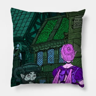 the row. fairies and fauns. fantasy city. Pillow