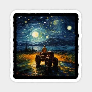 Barnyard Bliss Farmer's Fantasy Tractor And Farmer Starry Night Magnet