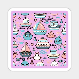 Cute Pink Background Boats Kids Accent Pattern Magnet