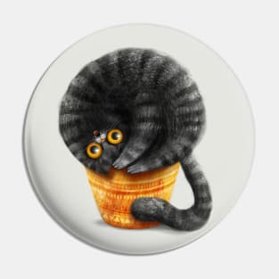 Black cat on a yellow pot Pin