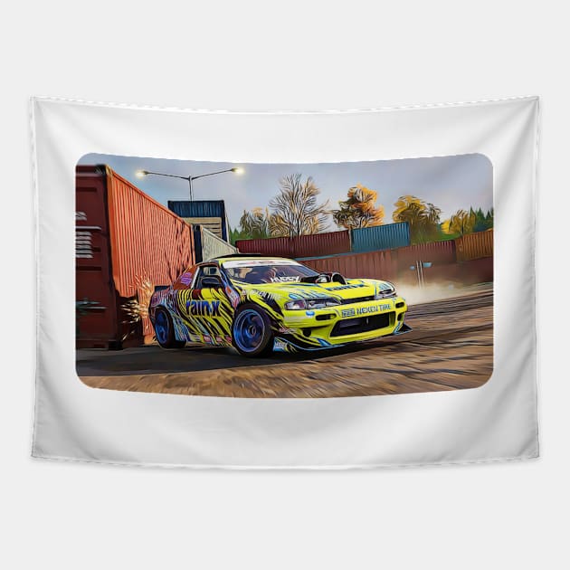 Silvia s15 Drift Yellow Cartoon Drawing Action Print Tapestry by Auto-Prints