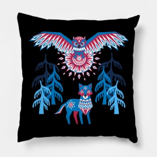 A Northern Folk Winter Woods Midnight Sun Pillow