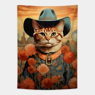 Retro Vintage Cowboy Ginger Cat - Whiskered Wild West Adventure Tapestry