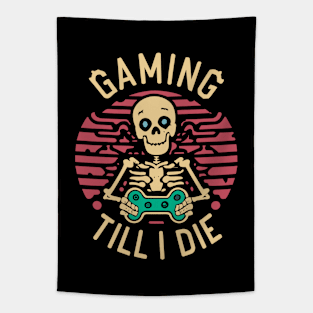 Gaming Till I Die Skeleton Play Video Game Vintage Retro Men Tapestry