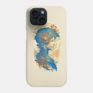 Steampunk Golden Blue Woman 2 - A fusion of old and new technology Phone Case