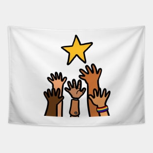 Hands reaching out star. Success motivation concept. Tapestry