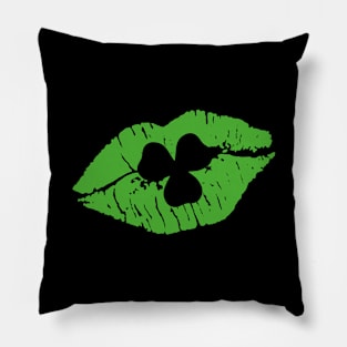 Irish Kiss Shamrock Clover Lips Lipstick St Patricks Day Pillow