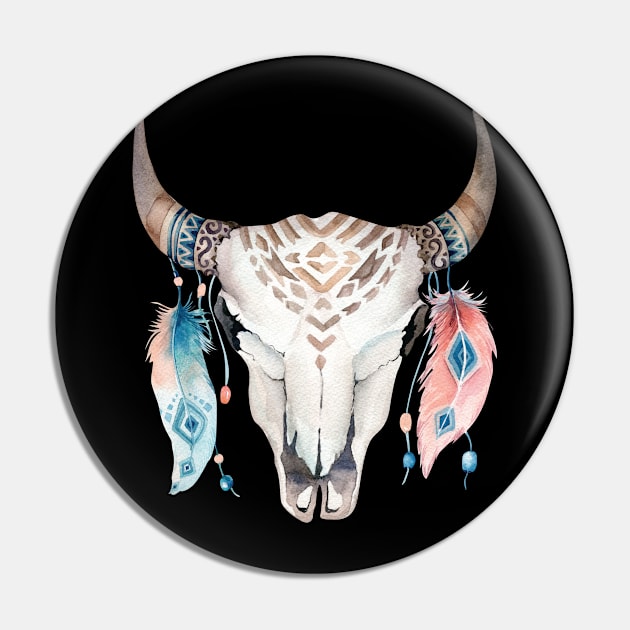 Bohemian Cow Skull Pin by PixelArt