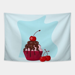 Cupcake with cherry and chocolate Tapestry