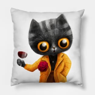 Cute cat in yellow jacket with wine Pillow